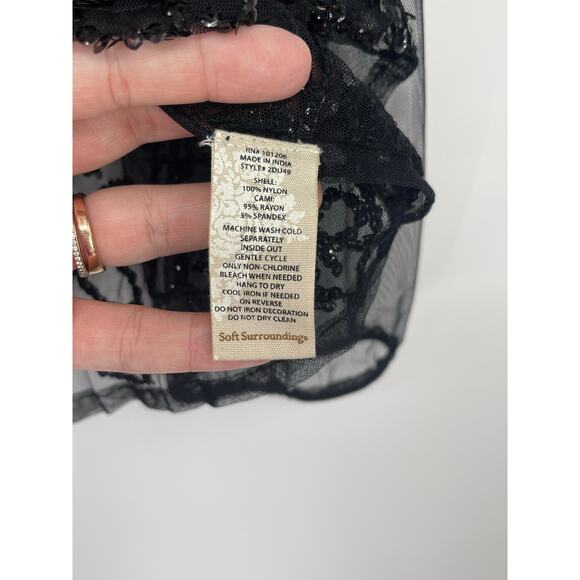 NWT Soft Surroundings Sequin Black Sheer High Neck Beaded Blouse Size XL Formal - Picture 6 of 6